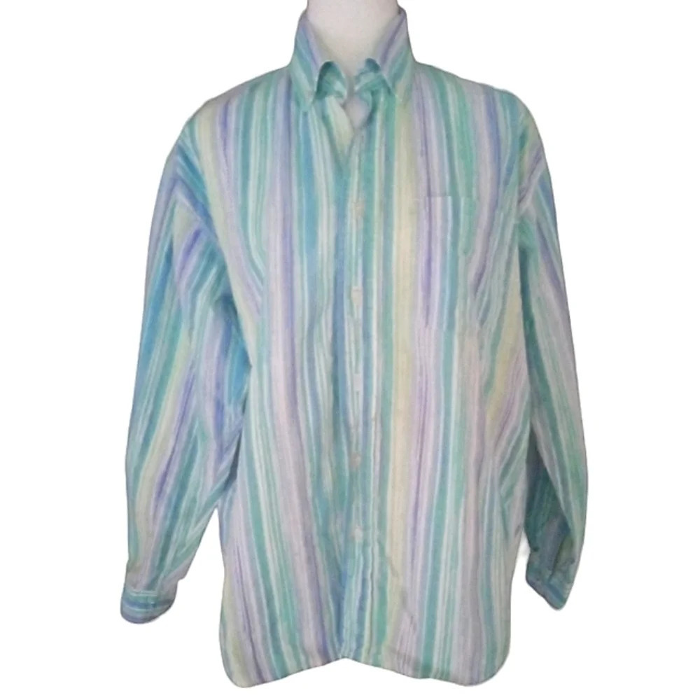Fresh Produce Bright Striped 100% Cotton Button Front Blouse Size Small